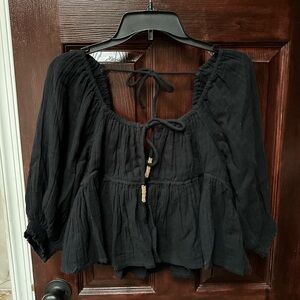 Vintage Havana Gauze Tie Front Crop Top